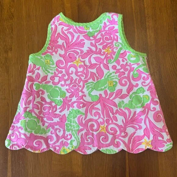 LILLY PULITZER Sea Creatures Dress Girls 3-6 Months Infant Girl Pink Green Crabs - Picture 2 of 9